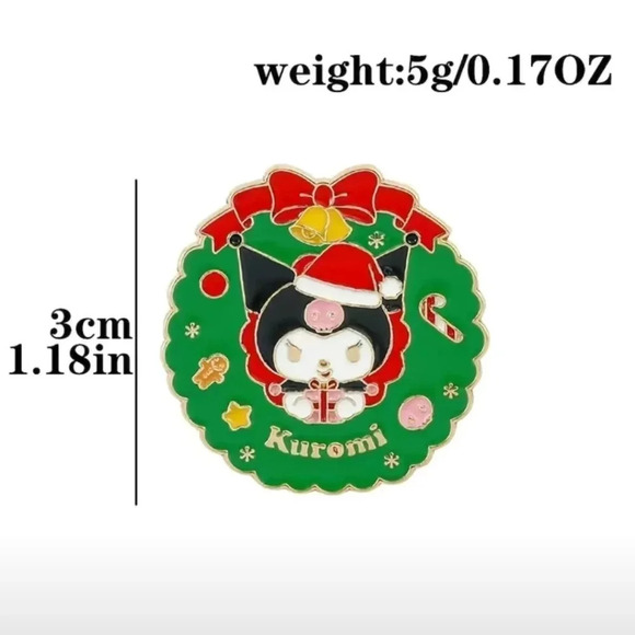 Sanrio Kuromi Hello Kitty Gold Tone Christmas Wreath Pin - Picture 6 of 6